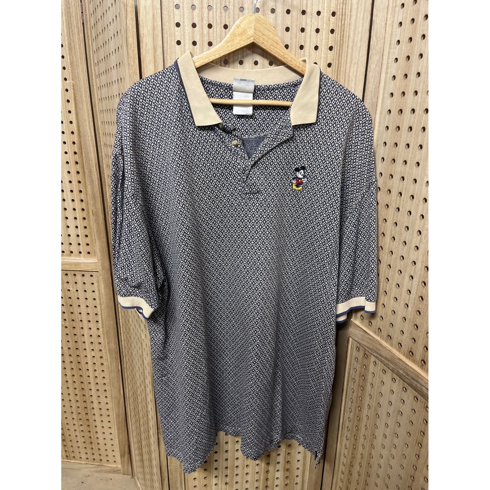 Vintage Disney Store Mickey Mouse Geometric Diamond Knit Polo Shirt Mens Navy XL
